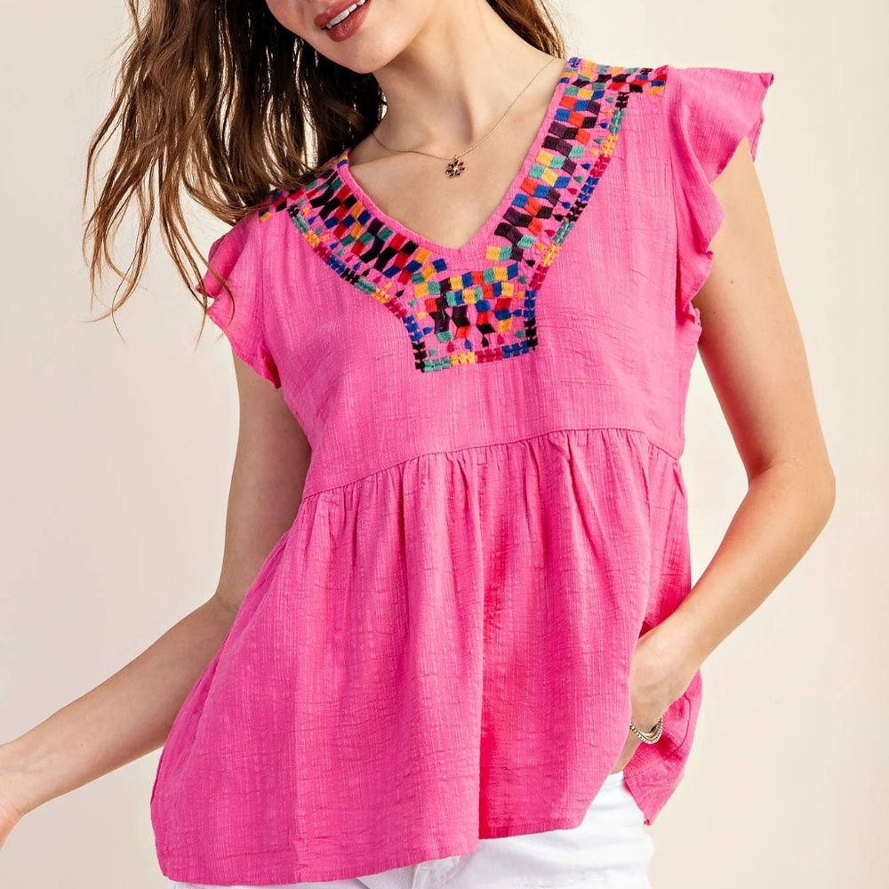 NWT Hot Pink Embroidery Top